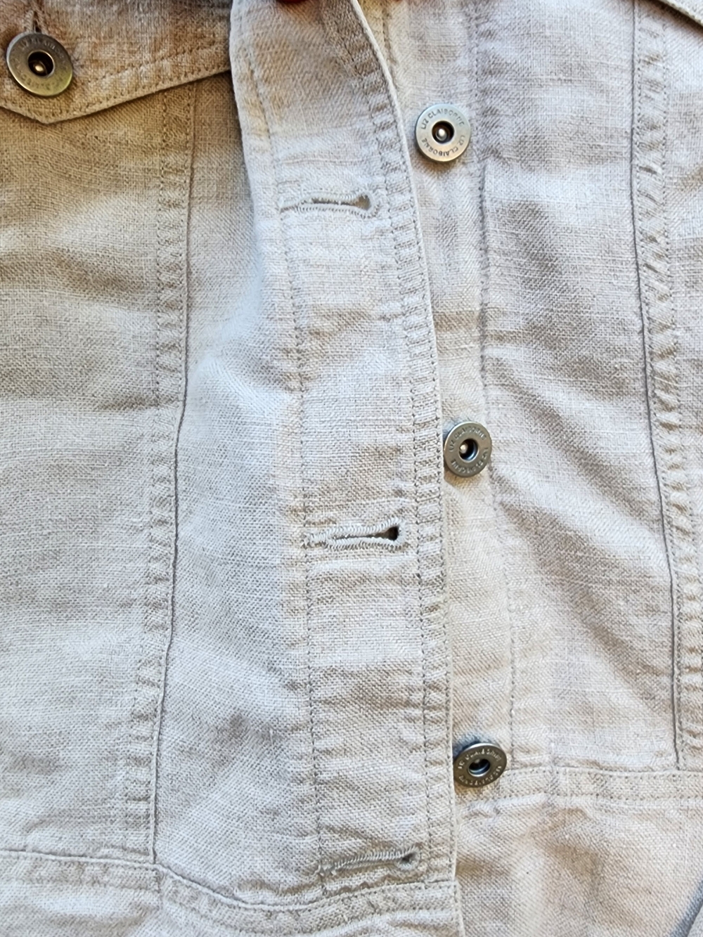 Liz Claiborne 100% Linen Floral Embroidered Trucker Jacket Beige L Cottagecore - Picture 6 of 13